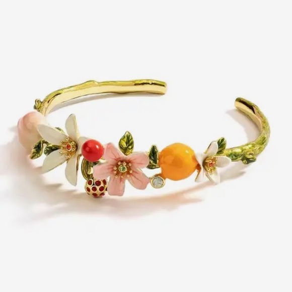 Flower Bracelet in Gold-Plate with Enamel Flowers. Adjustable. Brand new! - Picture 3 of 4